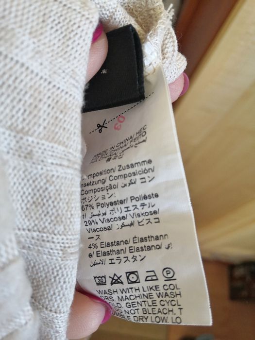 Beżowa dzianinowa sukienka ciążowa rozszerzany rękaw prążek 44 XXL