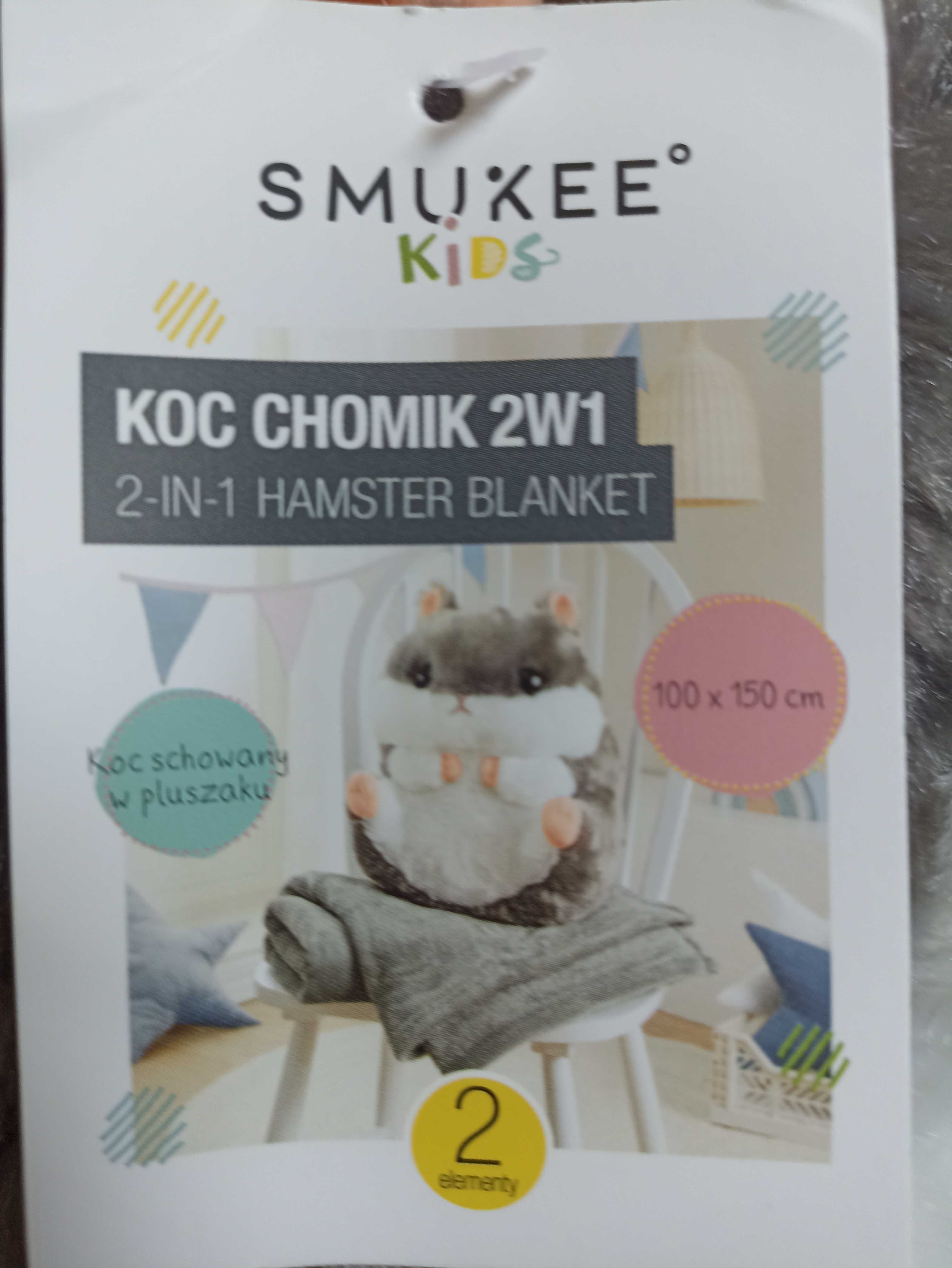 KOC CHOMIK  2w1  Koc schowany w pluszaku 100x150cm