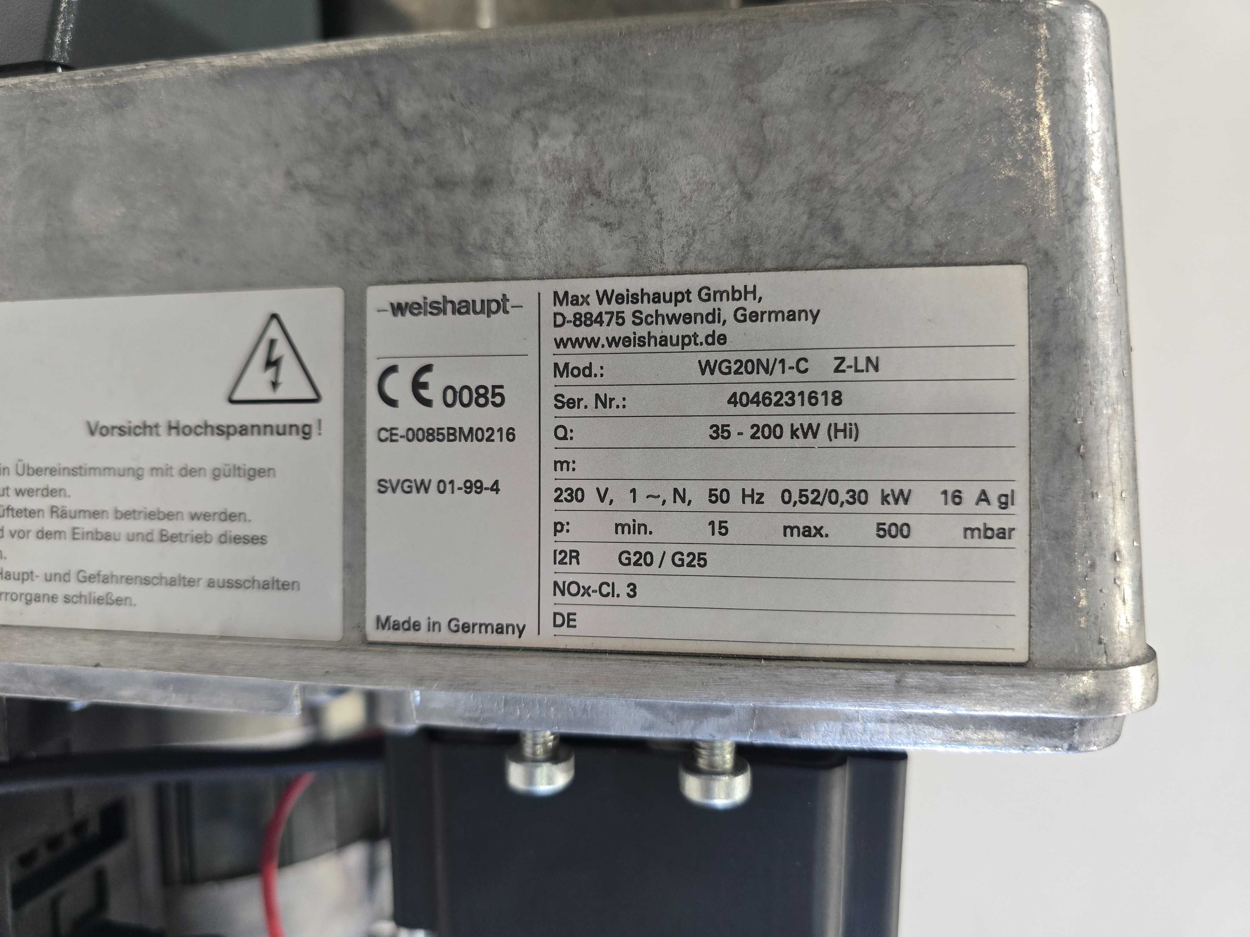 Weishaupt palnik gazowy WG 20 N/1-C Z-LN 35-200 kW 2-stopniowy