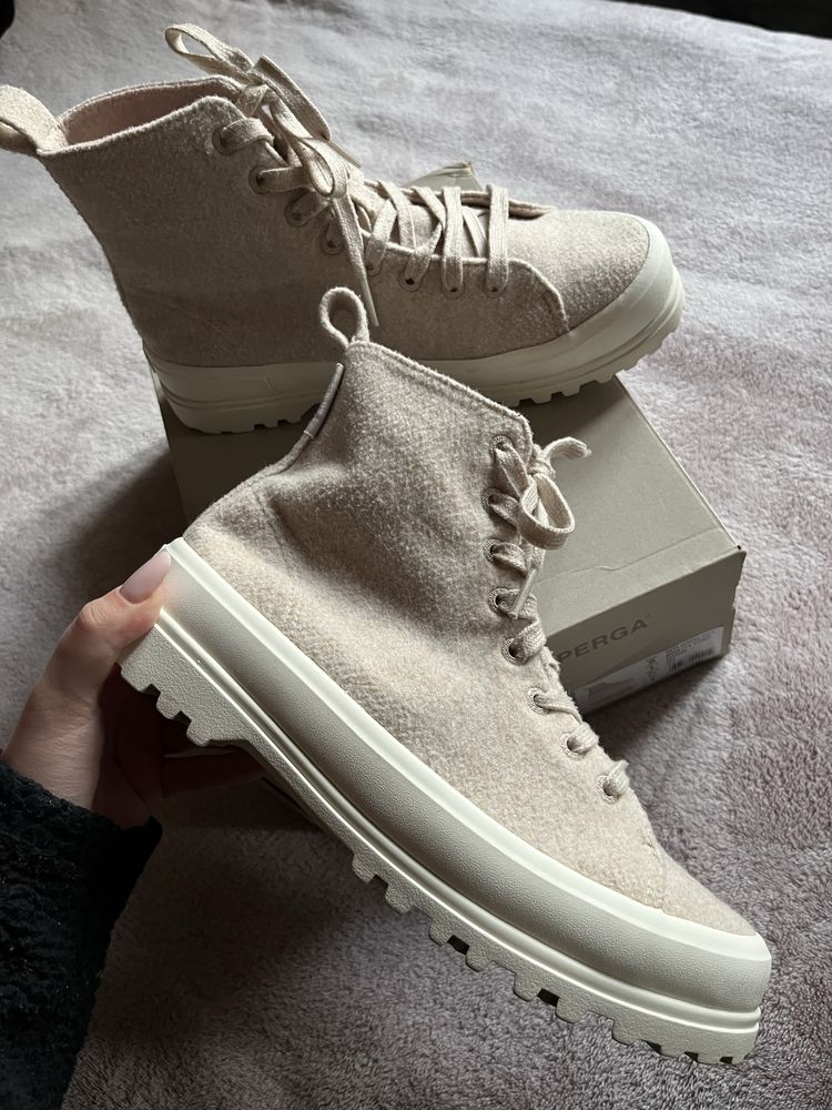 Buty Superga sneakersy trampki wysokie platforma 38 beżowe