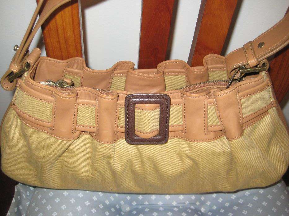 Mala original em pele genuína e lona+oferta(NOVA)