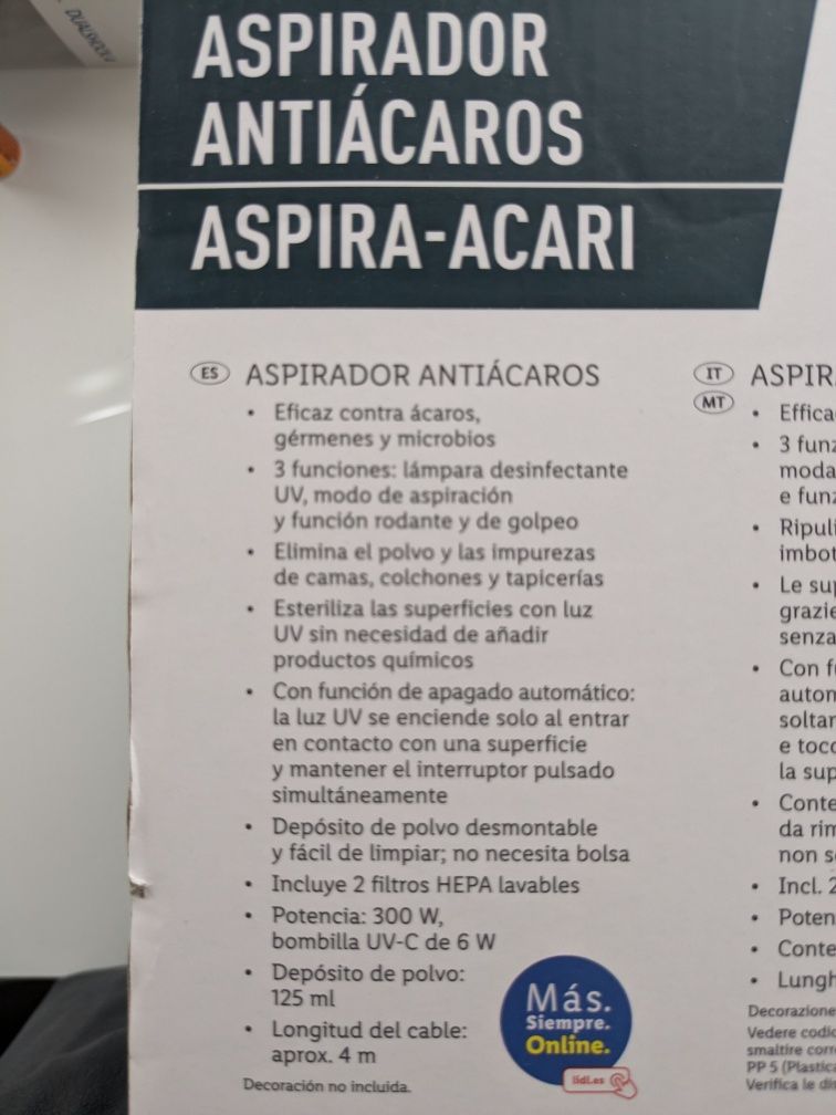NOVO SELADO, Silvercrest® Aspirador Antiácaros 300 W do lidl