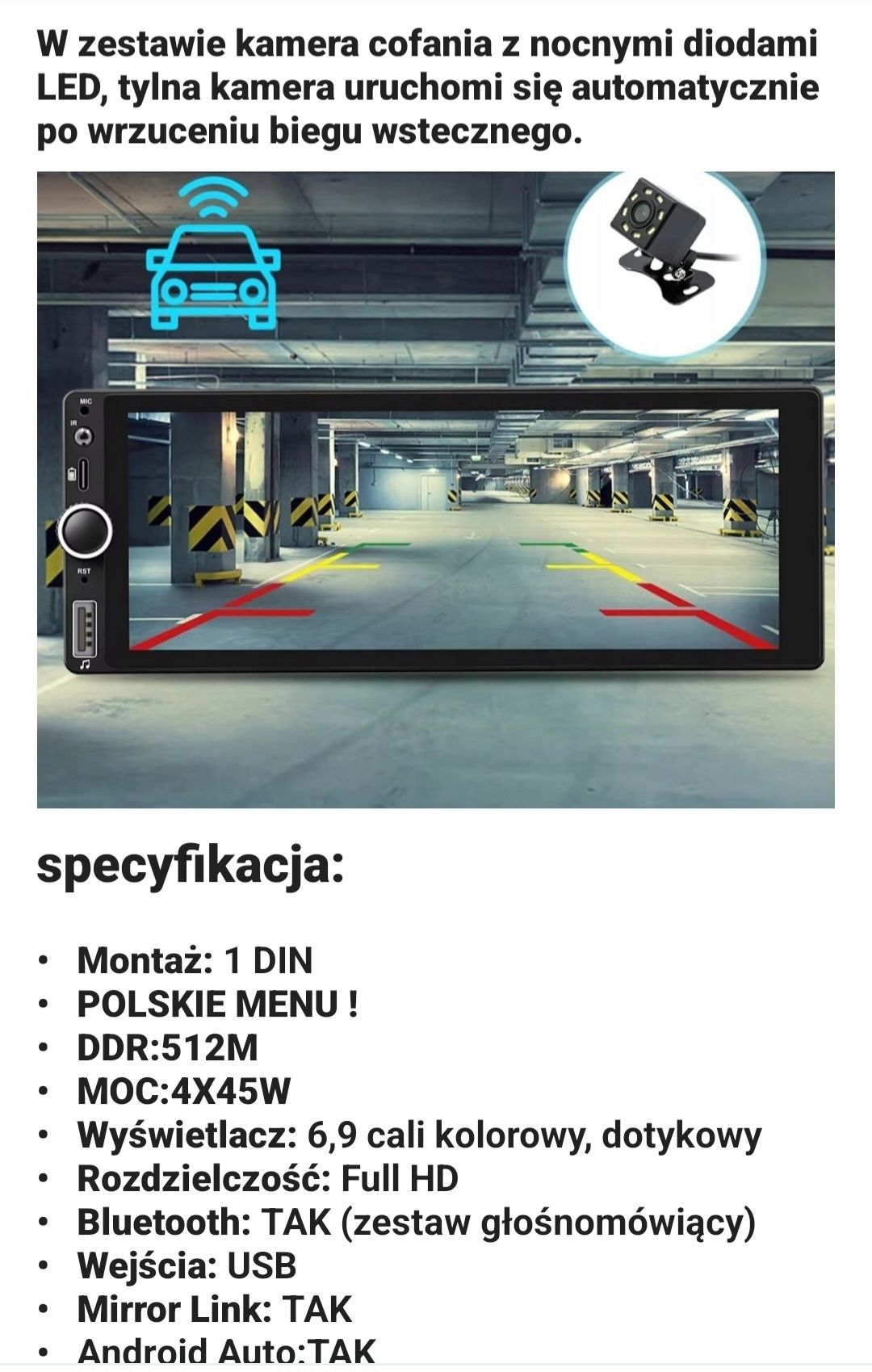 Radio Nawigacja 6,9"WP-6097, 1DIN,Carplay,Android Auto,MAPY,Bluetooth,