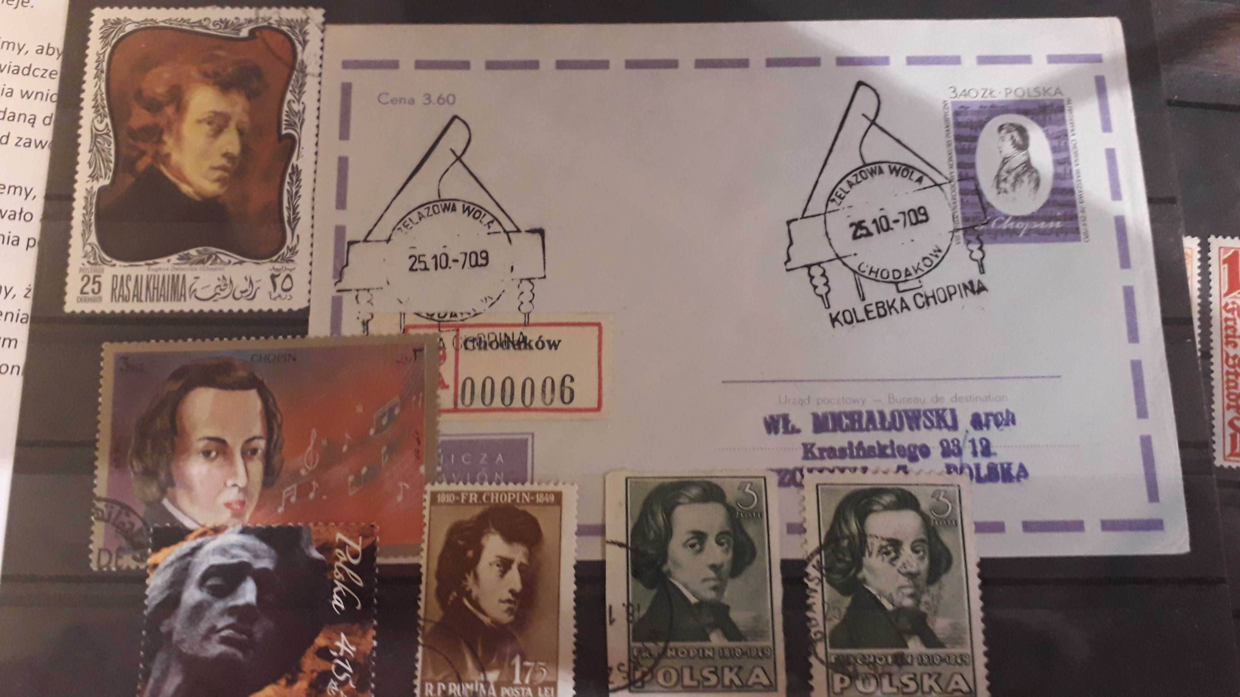 znaczki z  Fryderykiem Chopinem