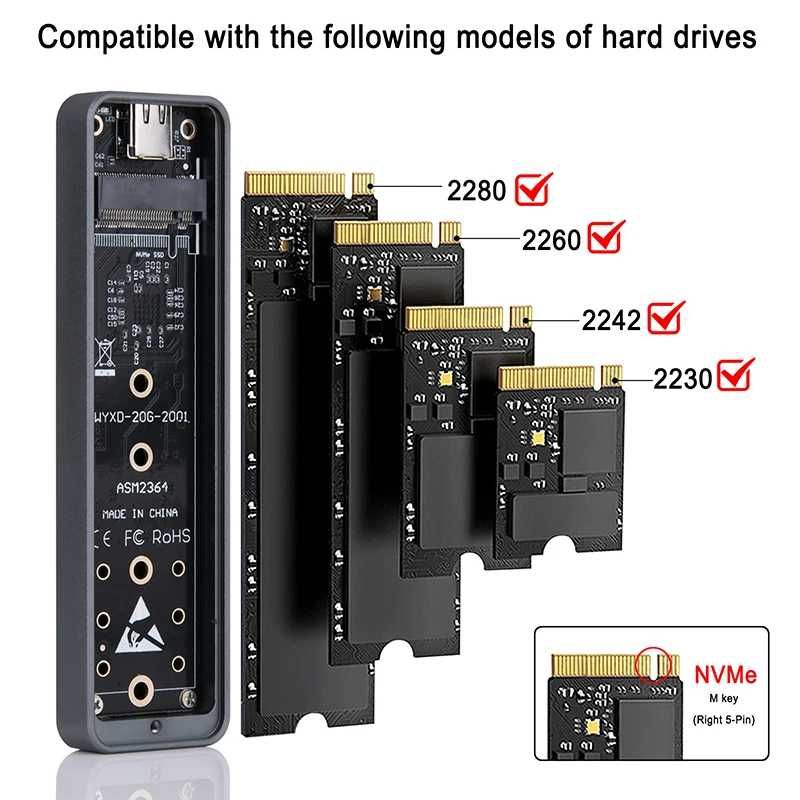 Корпус для SSD M2 NVMe до 20Gbps M.2 Type C карман Type C