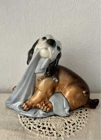 *1960s Elegancka Vintage Duża Kolekcjonerska Porcelanowa Figurka Pies