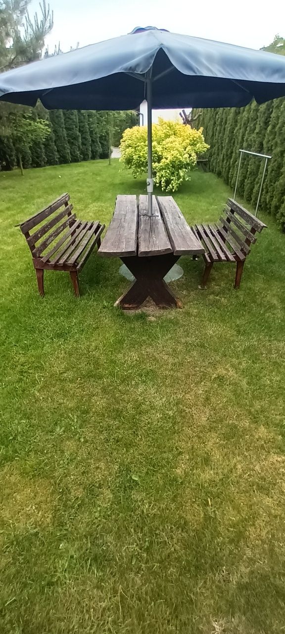 Zestaw meble ogrodowe parasol ławki stół