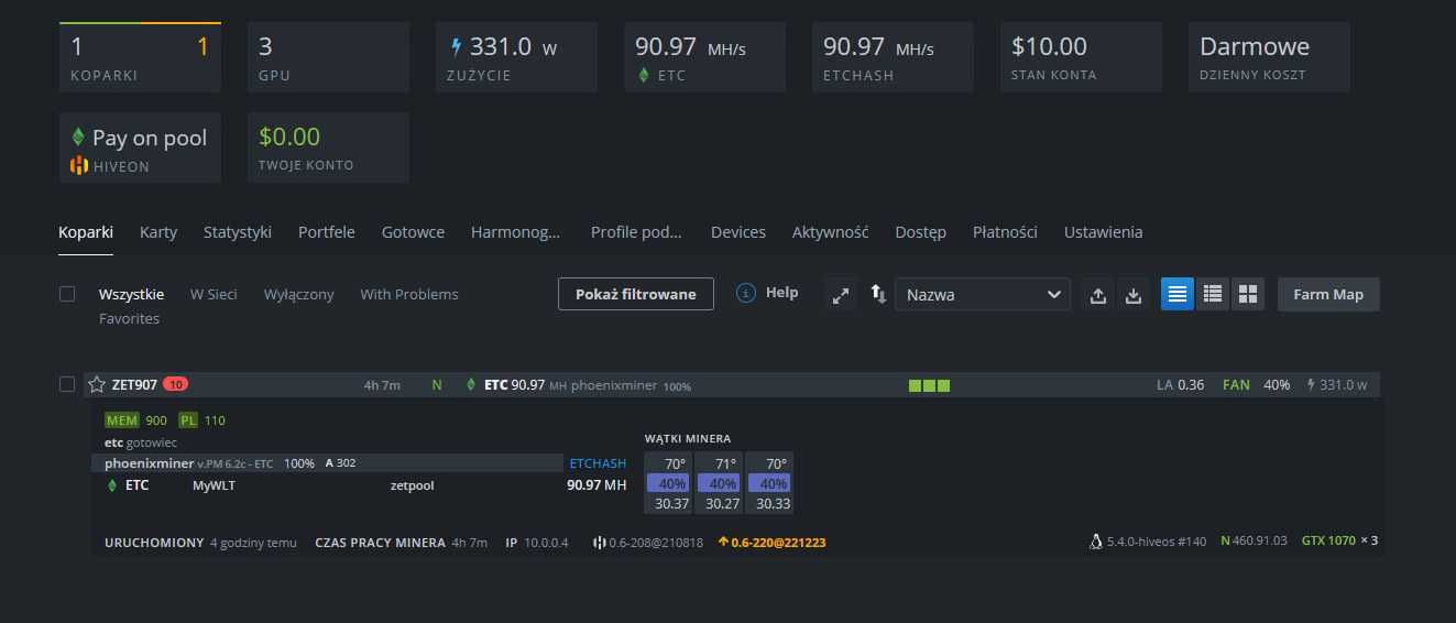 Koparka Bitcoin Ethereum karta graficzna GTX 1070