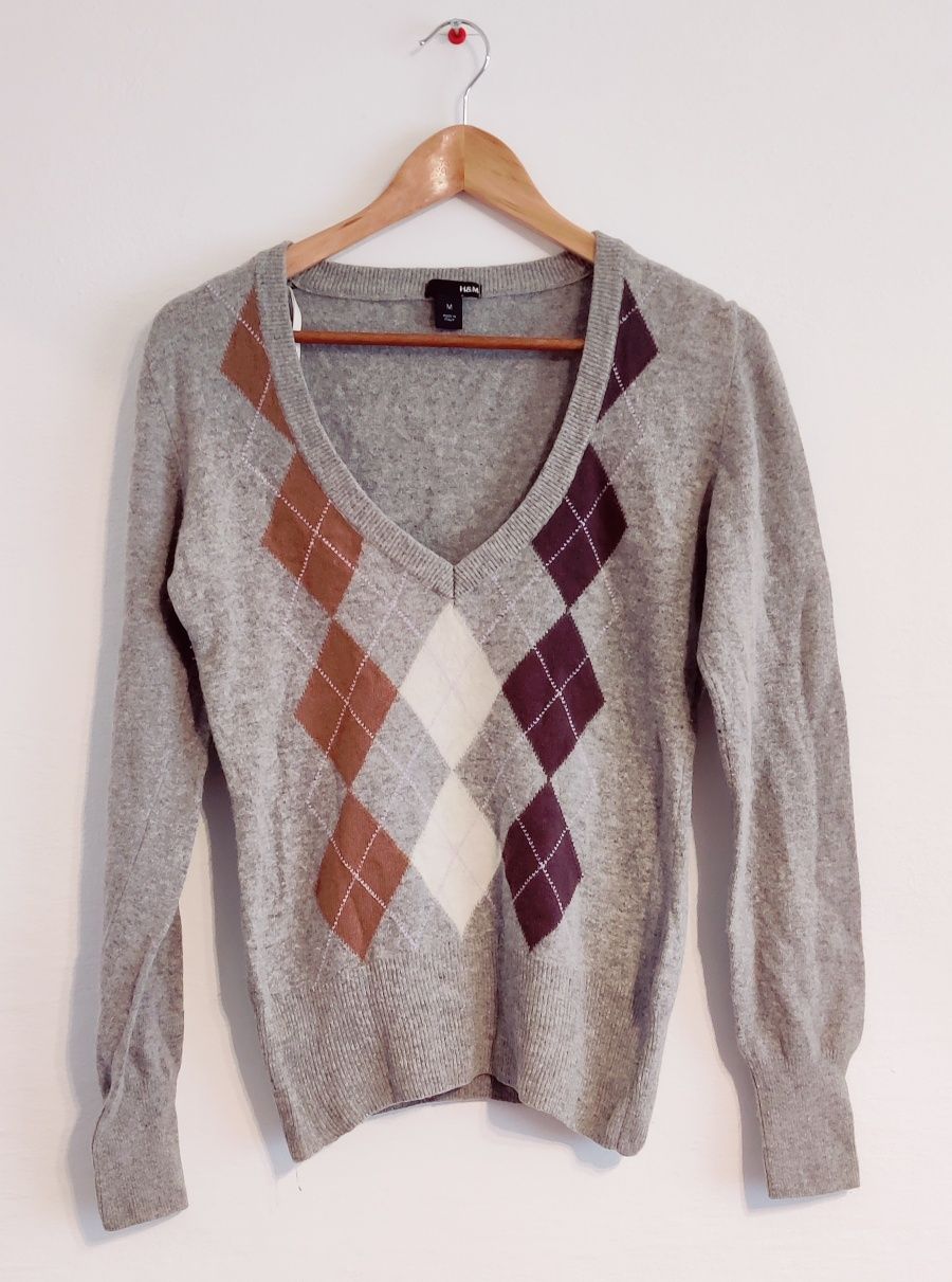 Sweter wełniany 80% Włochy wełna szary pulower sweter M / 38 H&M retro