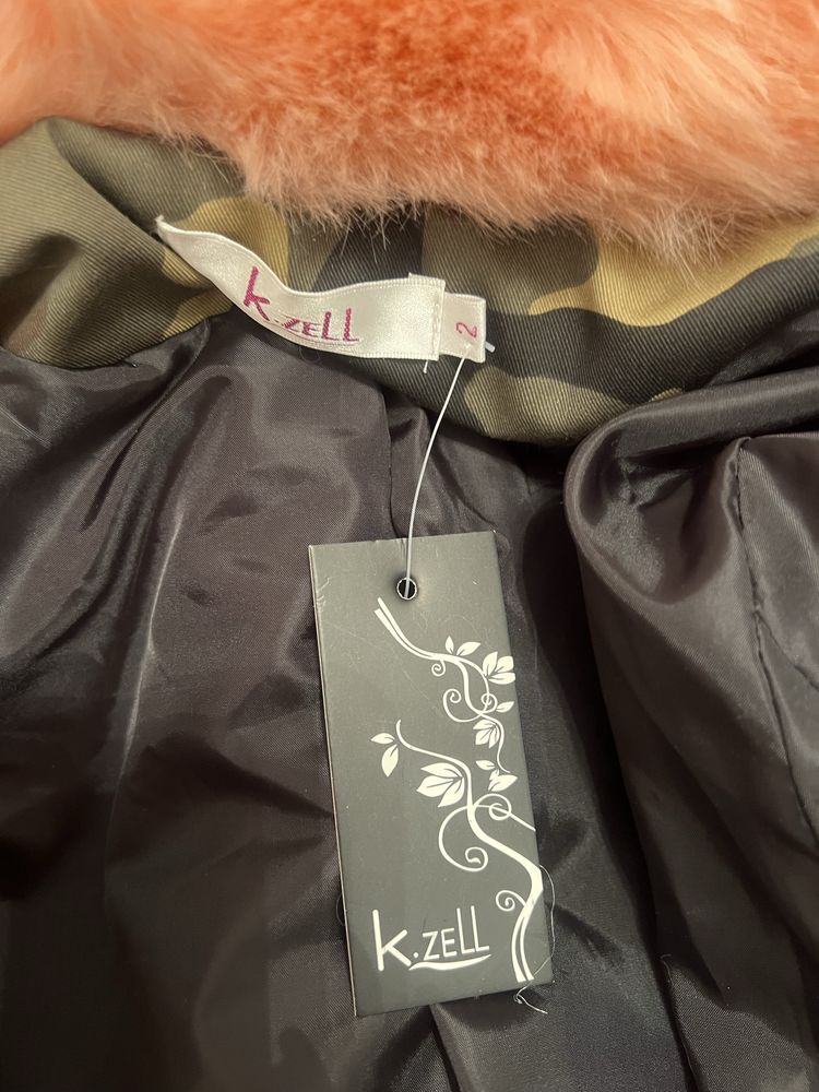 Kurtka parka moro K.Zell różowe futerko odpinane S 2 Nowa