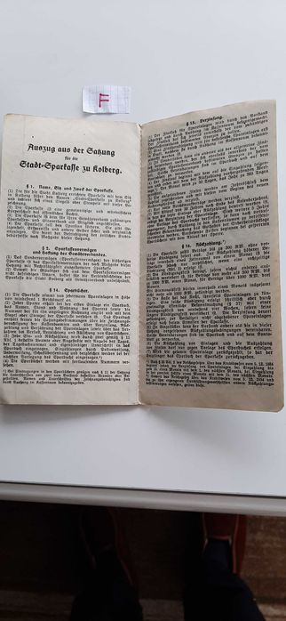 Germany KOLBERG Książeczka Oszczędnościowa rok 1938 pismo gotyk- RARE