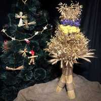 Різдвяний Дідух з житнього колосся та льону 70см "Український стяг"