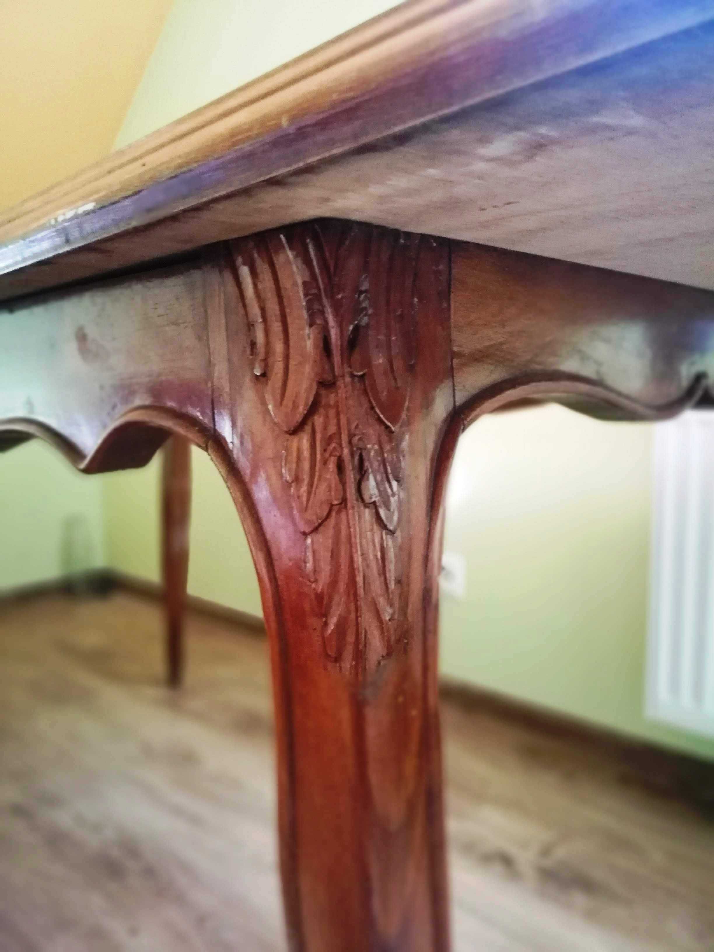 Stół rozkładany duży drewniany stylowy Ludwik orzech połysk 80x175 cm