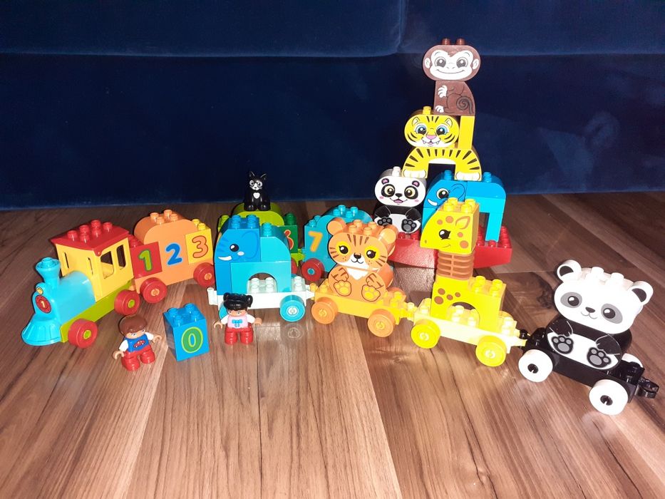 Lego duplo pociąg ze zwierzątkami 10955, cyferkami 10954 i równoważnia