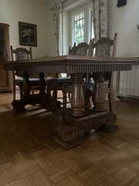 Stół drewniany dąb rozkladany z 10 krzesłami komplet