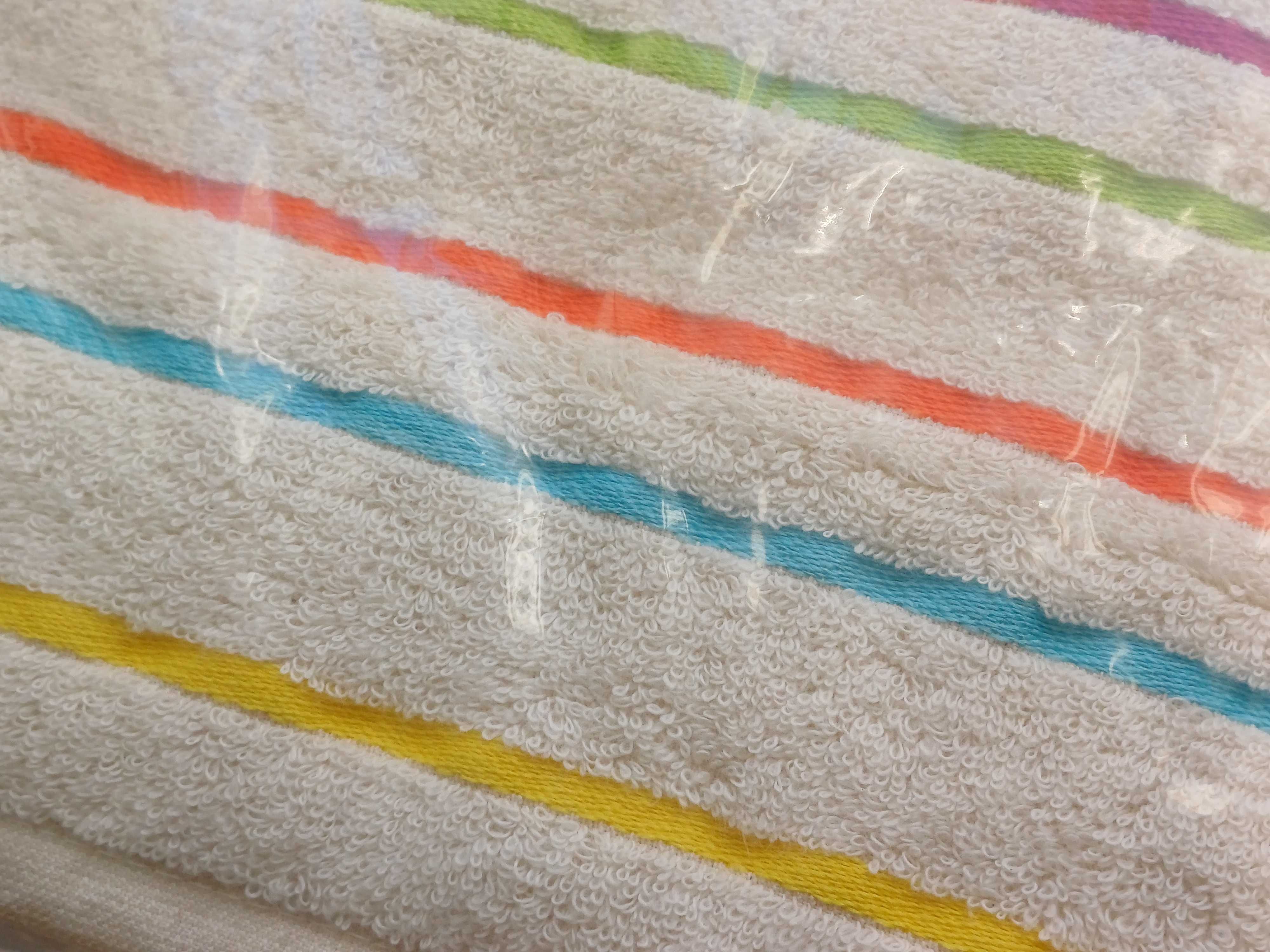 Jogo de 3 toalhas turco beje com riscas coloridas 100% algodão