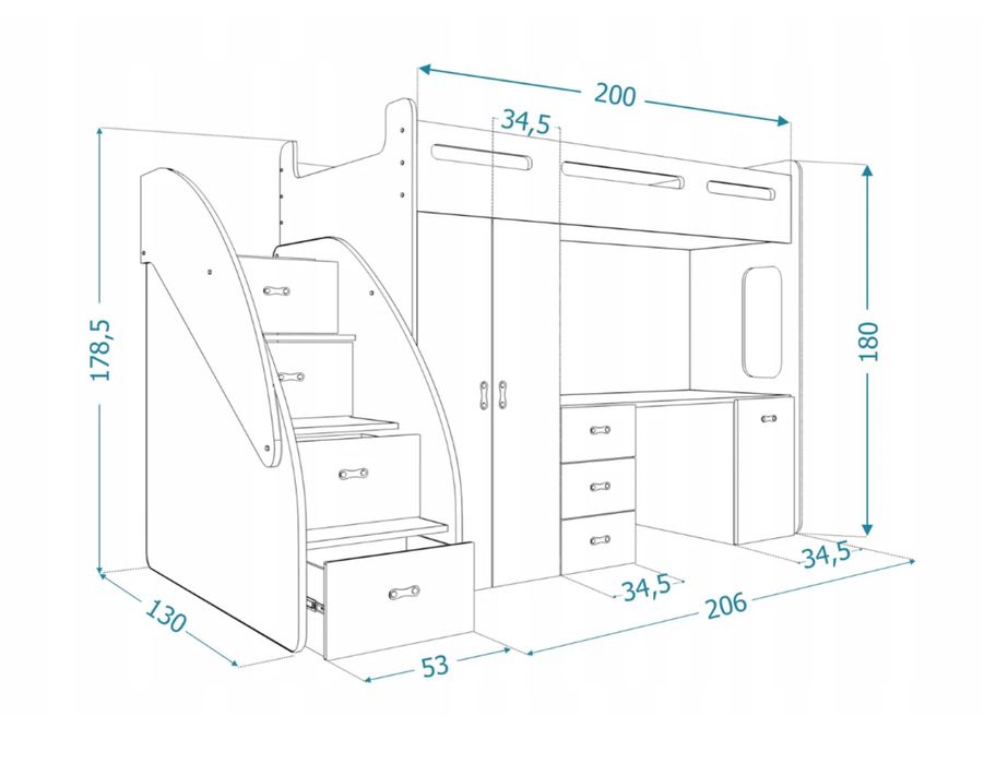 Łóżko piętrowe 200x80 + biurko ZUZIA PLUS jak NOWE