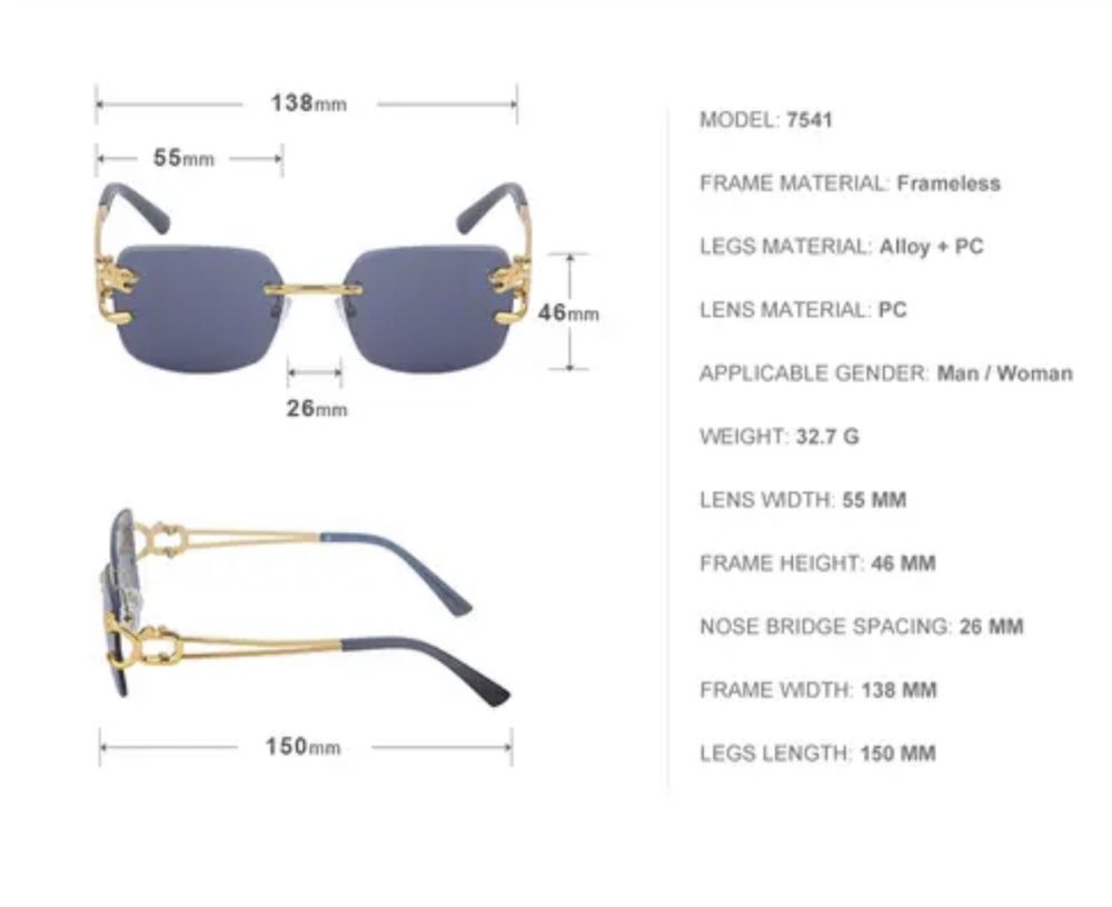 Vintage Square okulary przeciwsłoneczne bezramkowe UNISEX 2025 HIT
