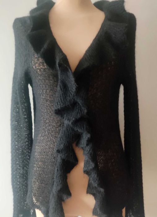 cienki czarny ażurowy sweterek moher r.L