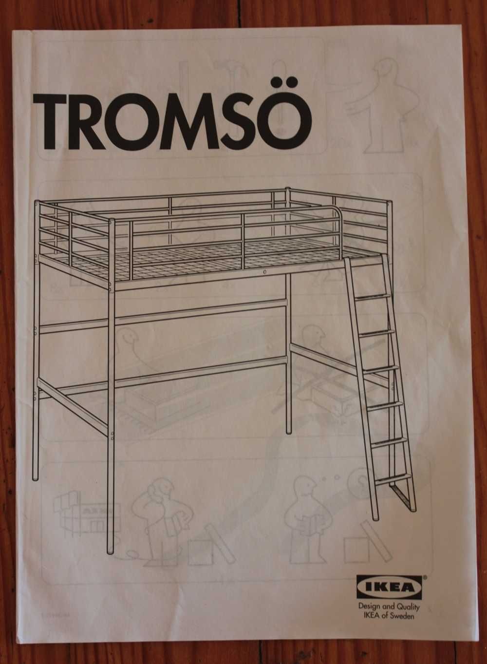 Cama alta solteiro Ikea Tromso, com secretária e prateleira