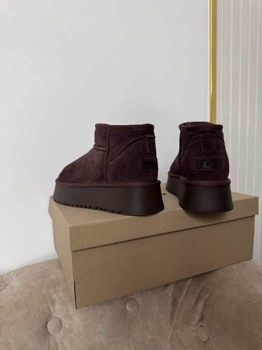 Ugg mini platform шоколад натуральний замш, овчина, фото вживу. Угги
