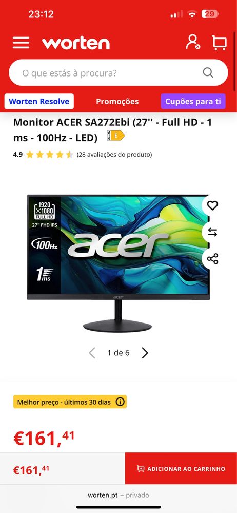 Monitor Acer SA272EBI 27” 100Hz