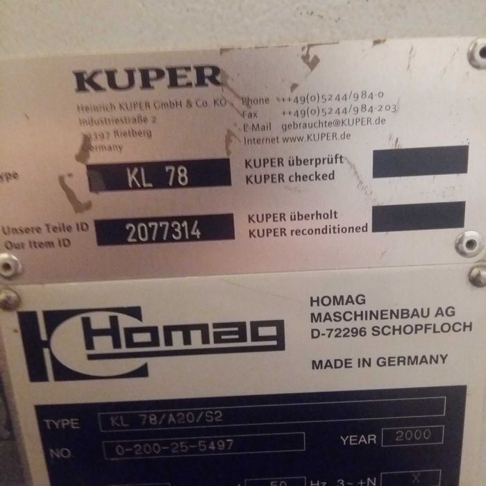 Okleiniarka krawędzi HOMAG , Typ: KL 78/A20/S2