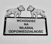 Tabliczka uwaga pies pitbull srebrna