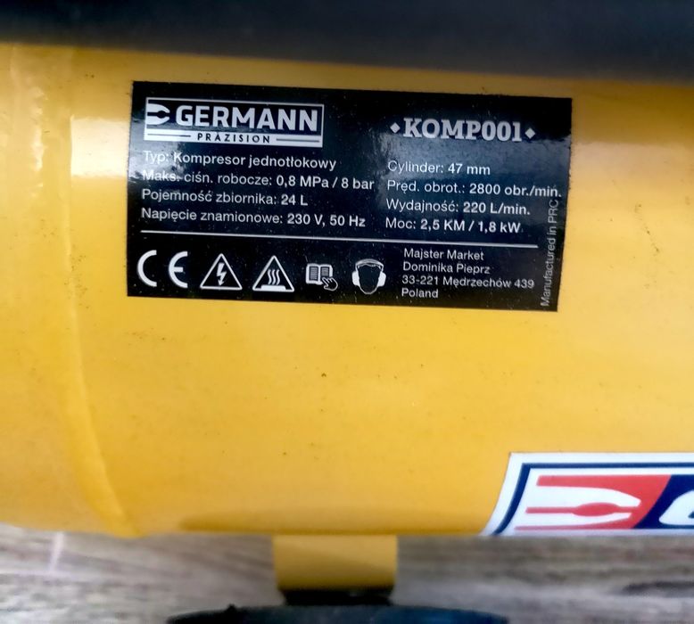 Kompresor olejowy 24l 8bar  German plus akcesoria Jak nowy