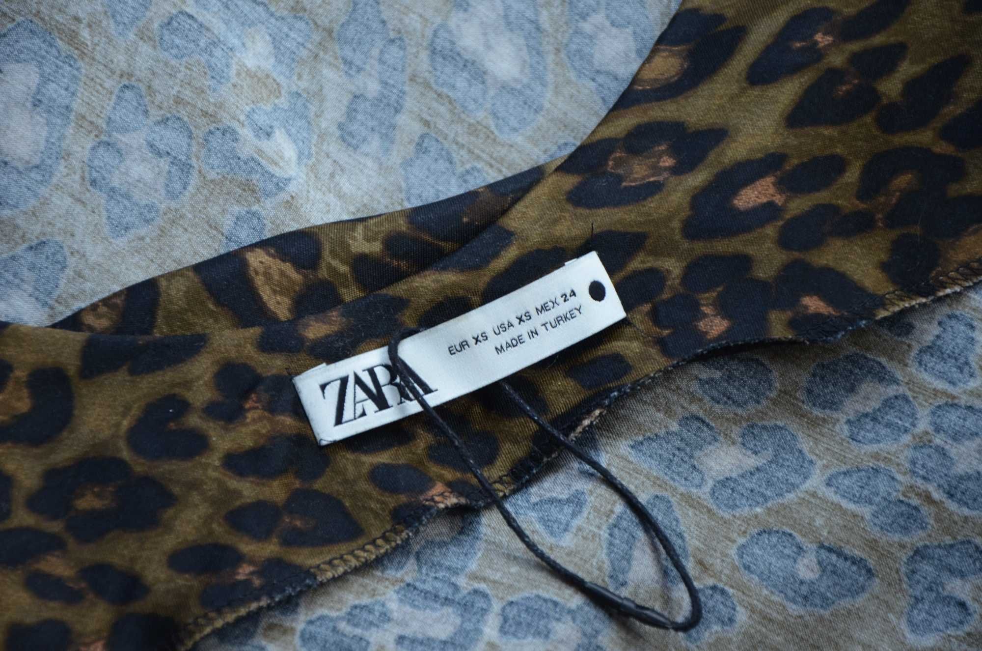 Zara długa satynowa sukienka panterka leopard print slip dress 34 XS