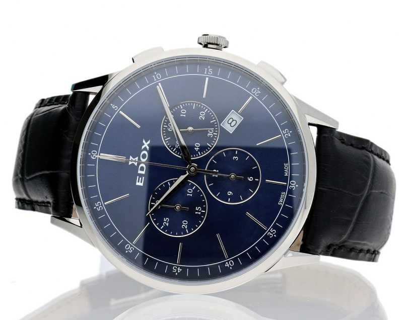 Piękny EDOX Montre Les Vauberts Chronograph 10236-3C-BUIN