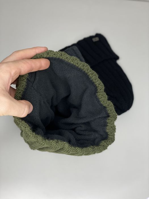 Мужская шапка теплая зимняя New Balance серая НА ФЛИСЕ с отворотом