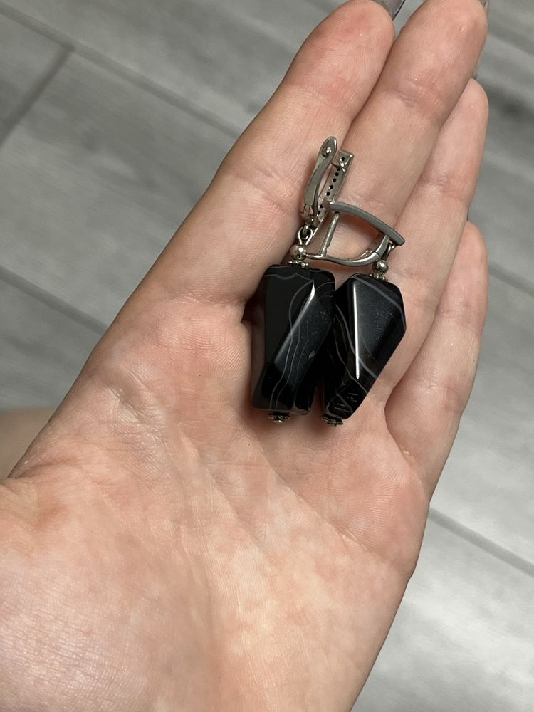 вінтажні сережки з обсидіану earrings obsidian rich