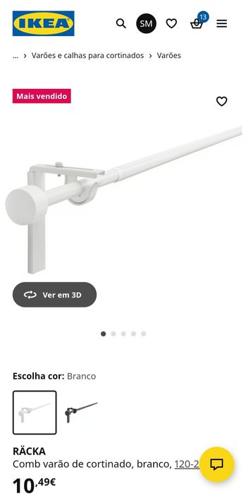 Conjunto 2 varões extensíveis + suportes e pontas