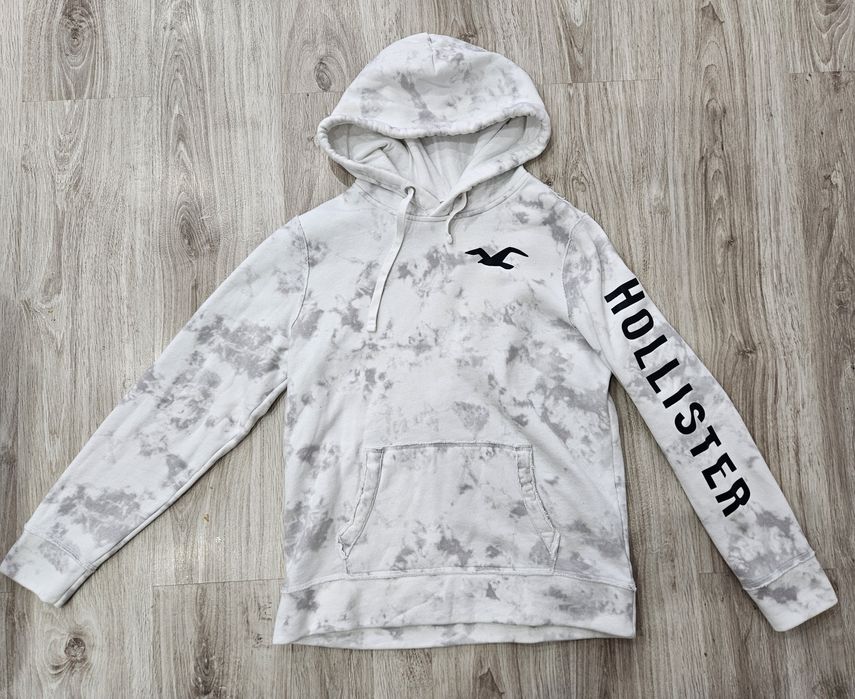 Biała bluza z kapturem kangurka  marmur Holister m bawełna
