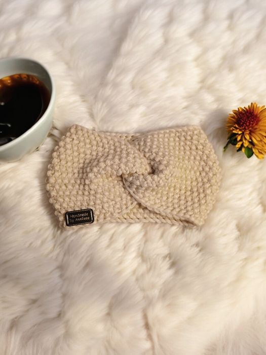 Opaska drutowa handmade ciepła wełna