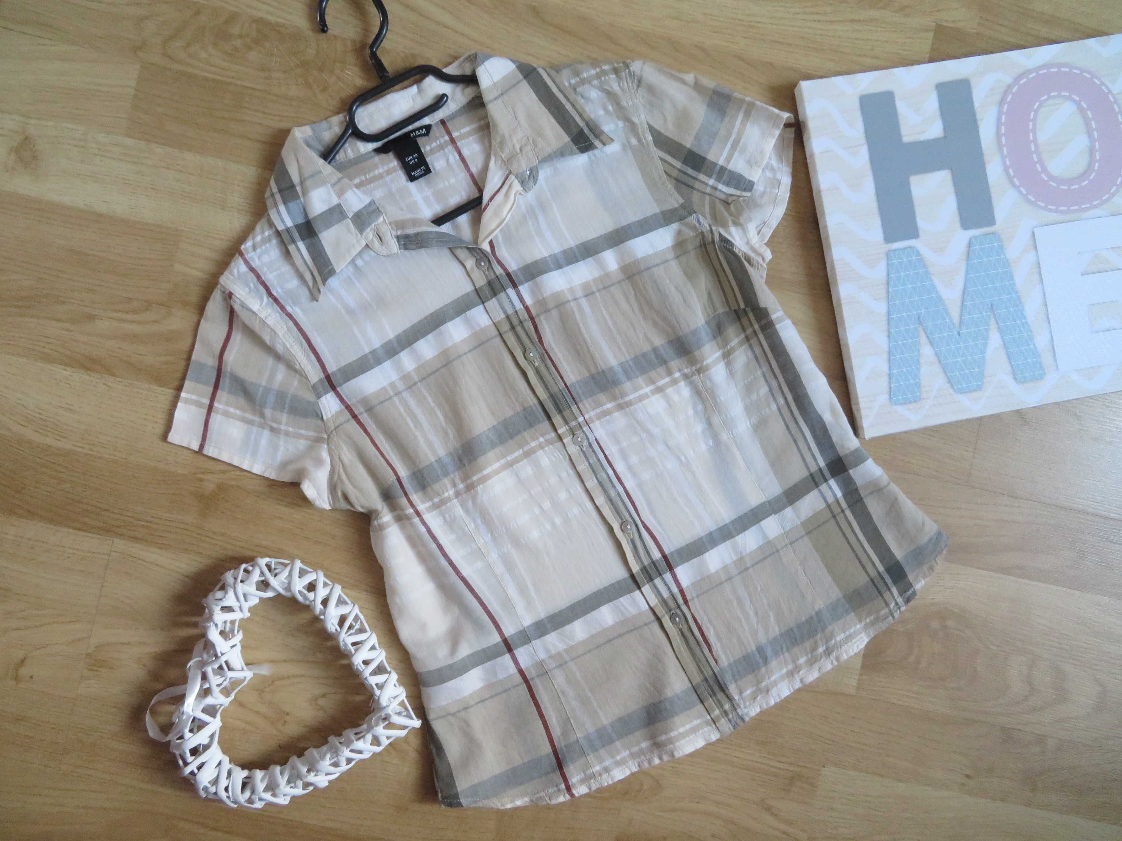 H&M BURBERRY koszula damska w kratę bluzka Kratka, RAYON,  BDB, (36) S