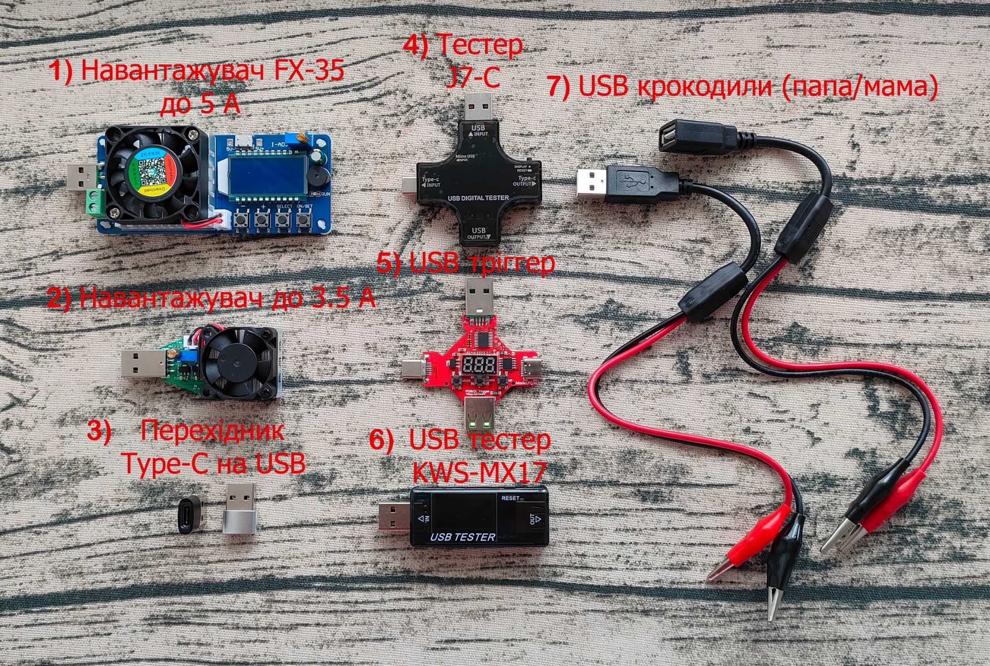 Внешний USB триггер c QC3.0/PD нагрузка юсб тестер крокодил J7-С FX-35