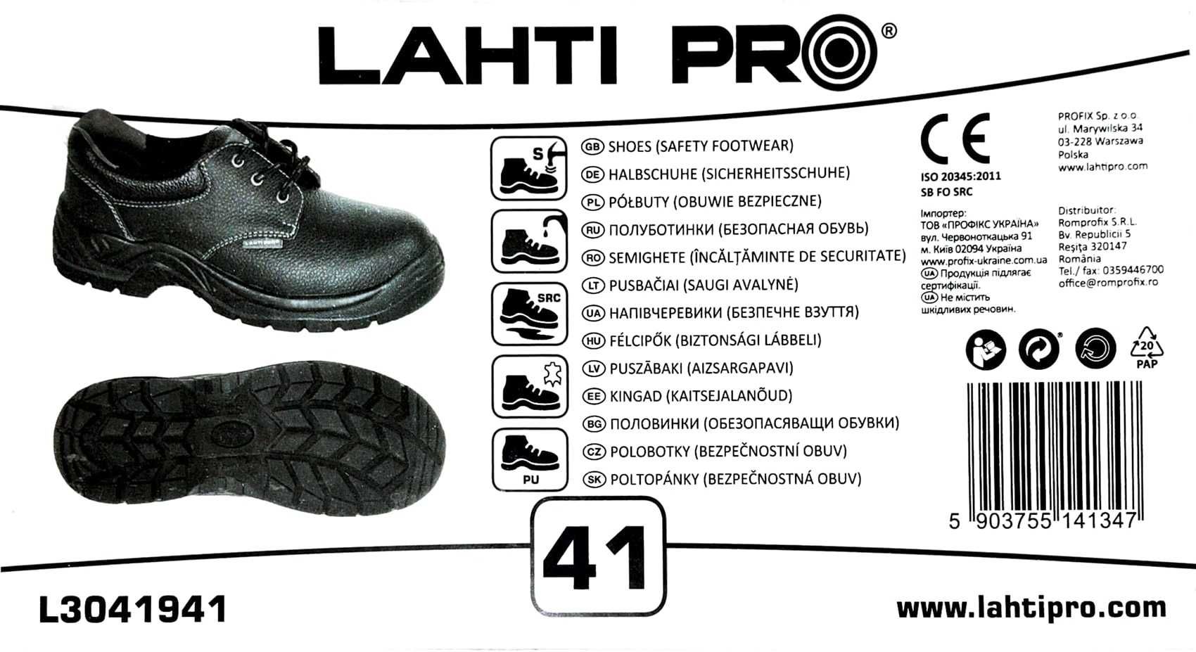 [Nowe] Lahti Pro | Półbuty Robocze | Skóra | Czarne | 41