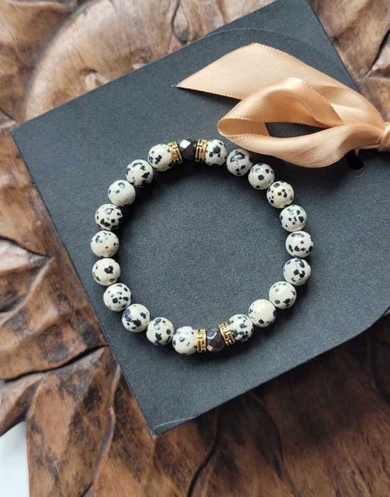 Bransoletka Premium dla Mężczyzn Którzy Osiągają Cele, Jaspis Dalmatyn