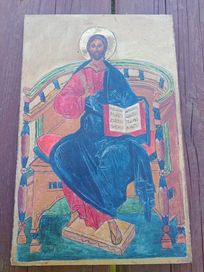 Jezus Chrystus na tronie ręcznie malowany na drewnie
