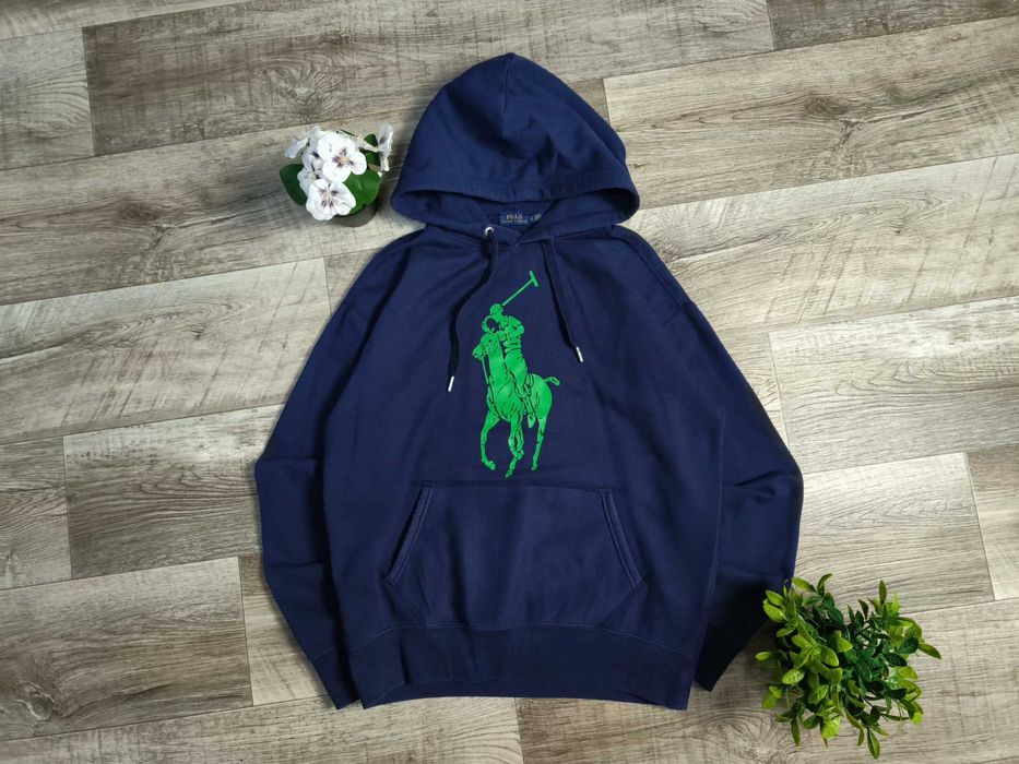 RALPH LAUREN широке худі чоловіче синє з великим лого бавовна М