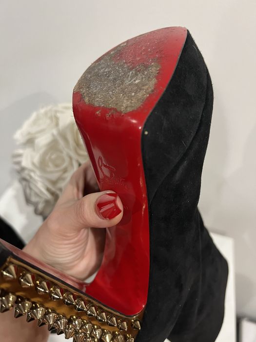 LOUBOUTIN taclou BOTKI czarne ćwieki szpilki zamsz kozaki oryginał