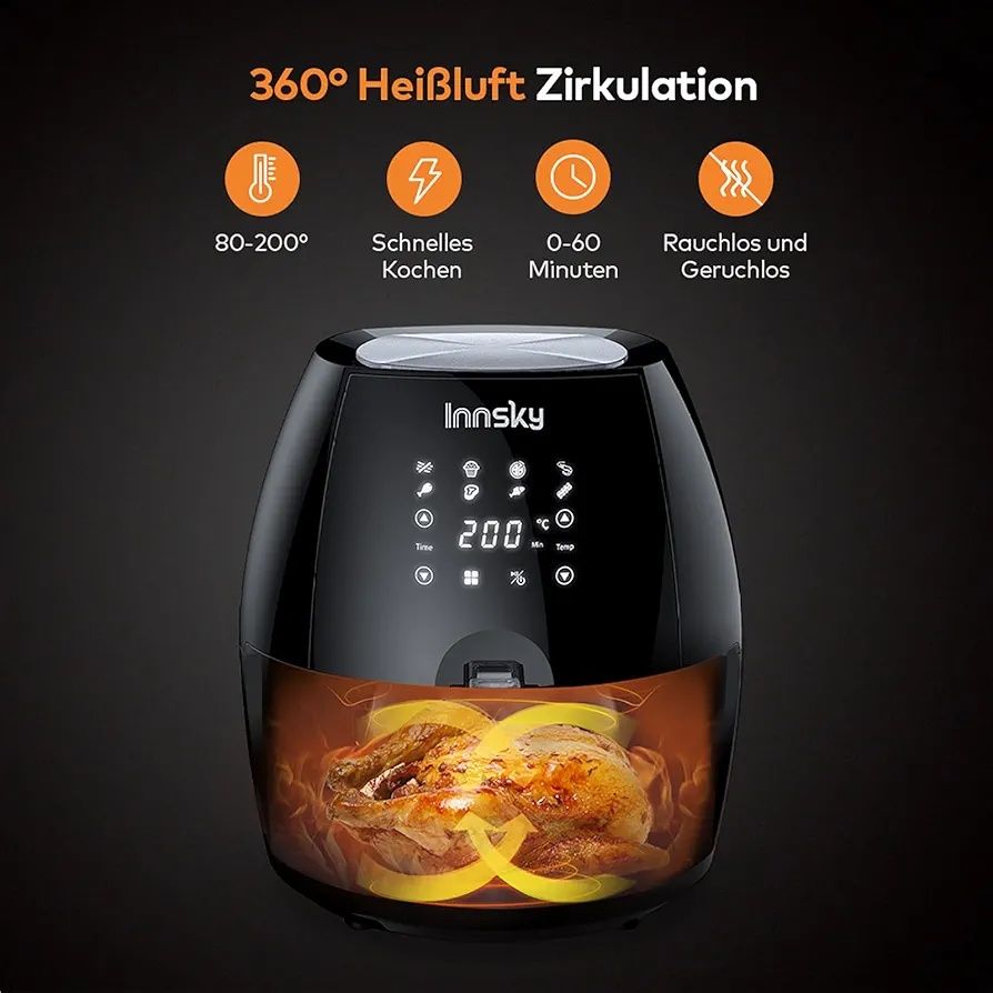 Innsky Frytkownica na gorące powietrze 5,5 l XXL - Zdrowe gotowanie