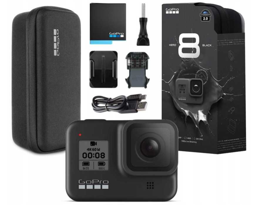 Kamera sportowa GoPro Hero8 Black 4K UHD + zestaw uchwytów 120w1