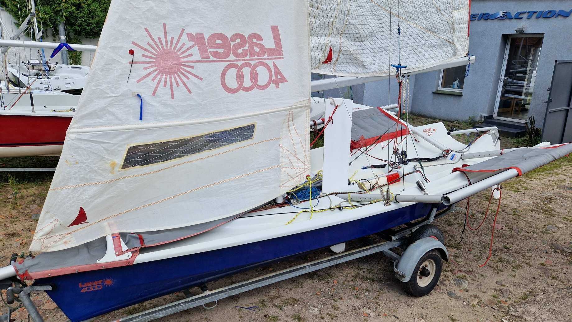 Łódź żaglowa żaglówka skiff Laser 4000 + wózek slipowy