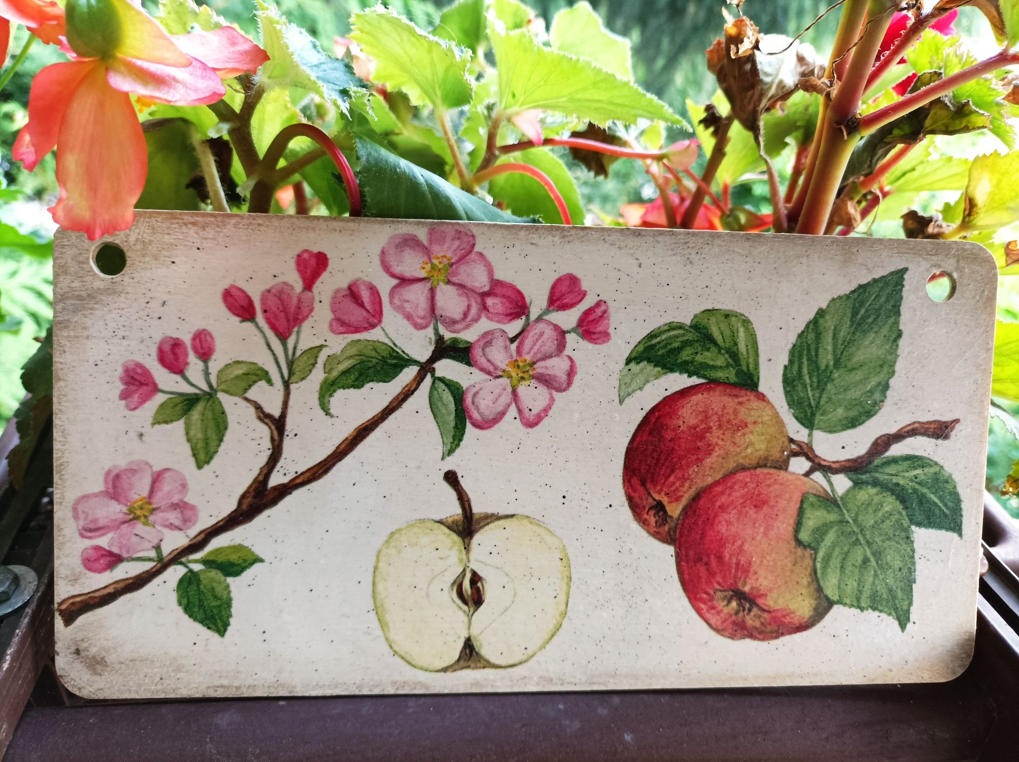 Zawieszka jabłoń jabłka kwiaty rękodzieło decoupage