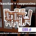 Nowe : STÓŁ 80x140-180 + 6 KRZESEŁ , kasztan + cappuccino dostawa PL