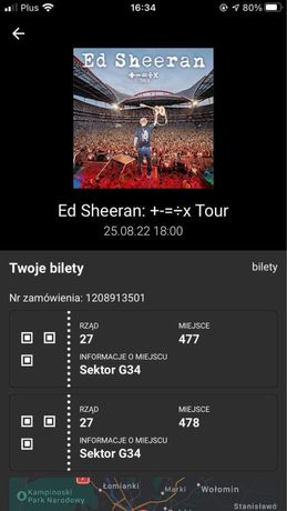 Bilet Ed Sheeran koncert Warszawa 2 bilety