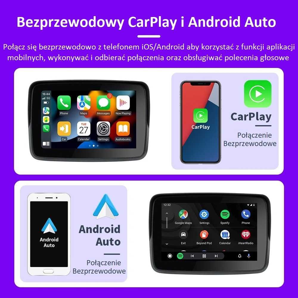 Nawigacja motocyklowa GPS Apple CarPLay Android Auto Mapy IP67 yanosik